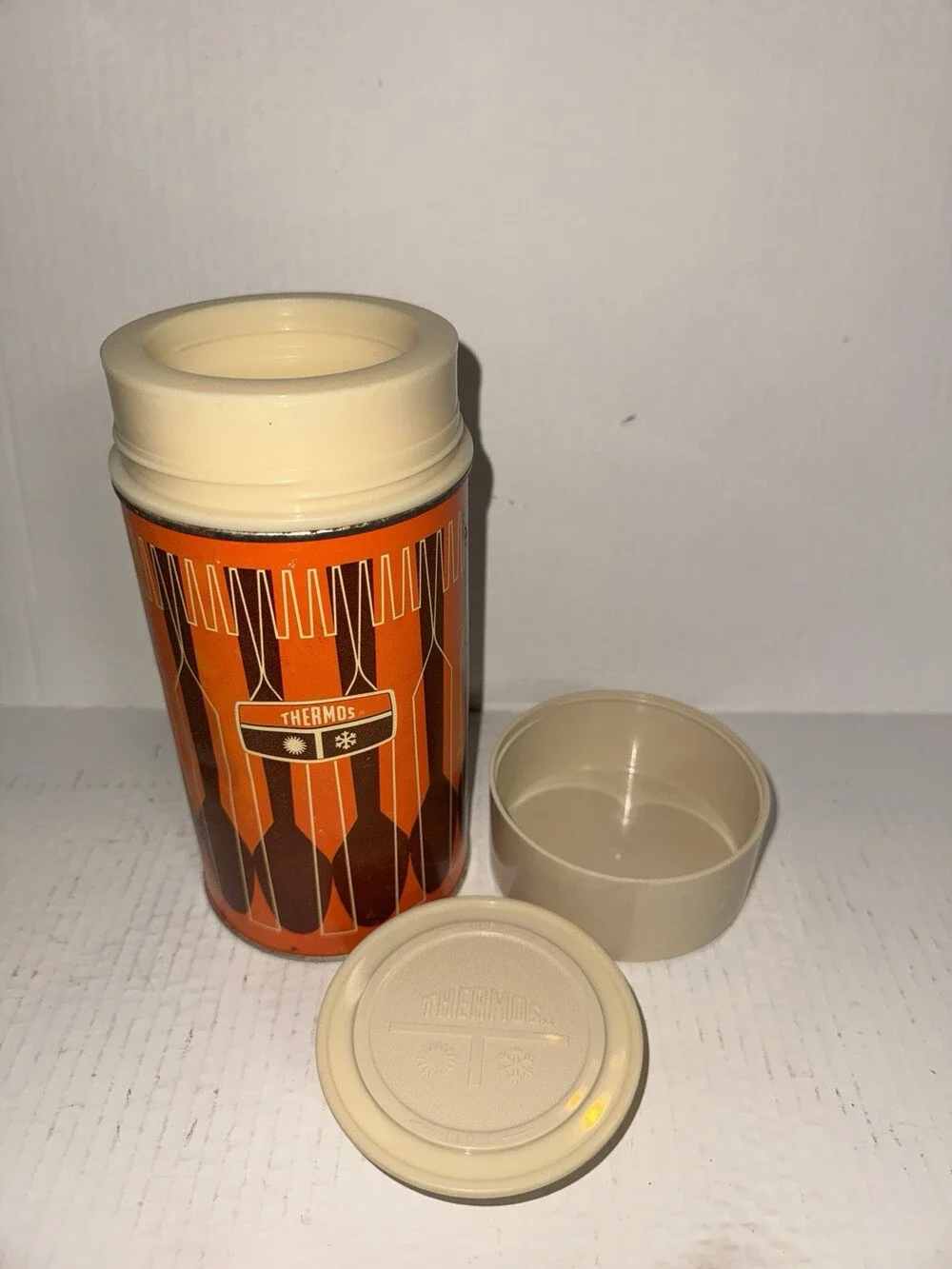 Vintage 1971 King-Seeley Thermos #7063 - Orange Brown Tan 10 oz. Hot/Cold